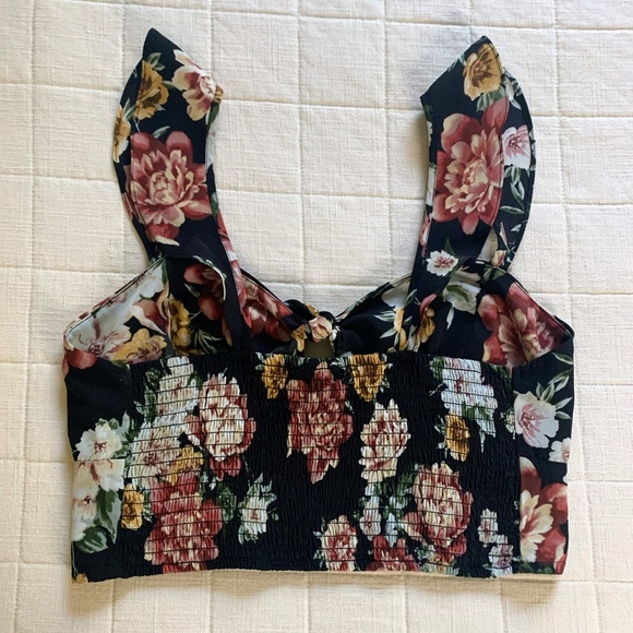 Wild Fable Tie-front Black Floral Sweetheart Crop Top Blouse Size M - Picture 2 of 4